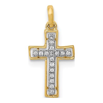 14K Yellow Gold 1/20 ct tw Diamond Cross Pendant