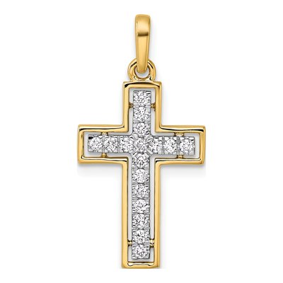 14K Yellow Gold 1/4 ct tw Diamond Cross Pendant