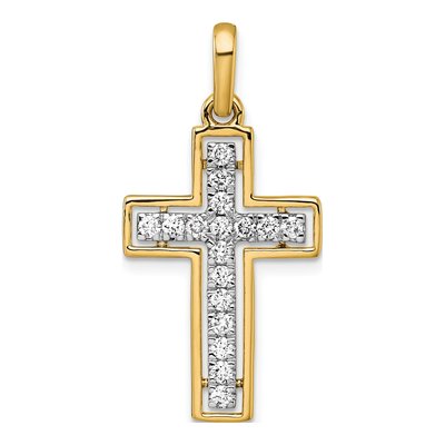 14K Yellow Gold 1/2 ct tw Diamond Cross Pendant