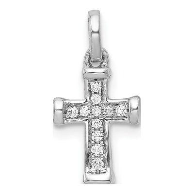 10K White Gold 1/20 ct tw Diamond Latin Cross Pendant