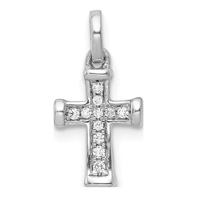 14K White Gold 1/20 ct tw Diamond Latin Cross Pendant