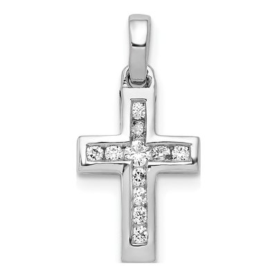 10K White Gold 1/6 ct tw Diamond Latin Cross Pendant