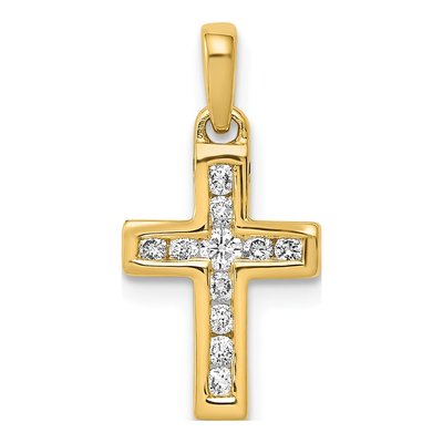 10K Yellow Gold 1/6 ct tw Diamond Latin Cross Pendant