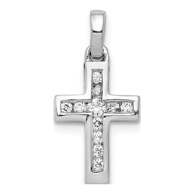 14K White Gold 1/6 ct tw Diamond Latin Cross Pendant