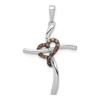 14K White Gold 1/10 ct tw Diamond Heart Cross Pendant
