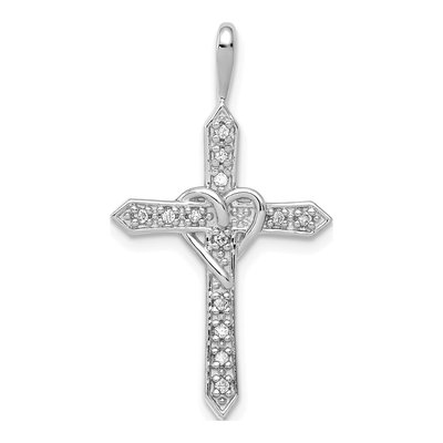 14K White Gold 1/10 ct tw Diamond Heart Cross Pendant