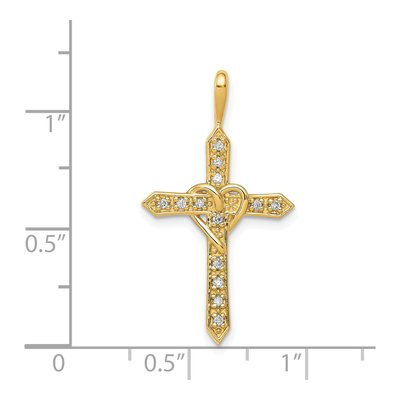 14K Yellow Gold 1/10 ct tw Diamond Heart Cross Pendant – view 4