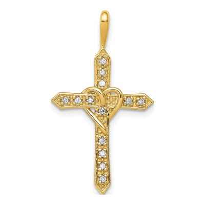 14K Yellow Gold 1/10 ct tw Diamond Heart Cross Pendant