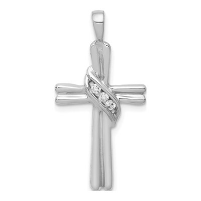10K White Gold 1/20 ct tw Diamond Cross Pendant