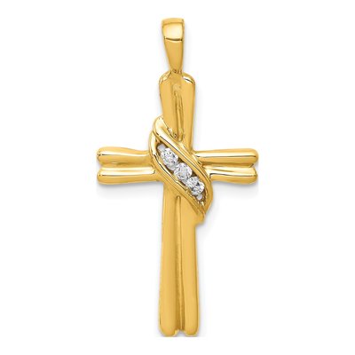 10K Yellow Gold 1/20 ct tw Diamond Cross Pendant
