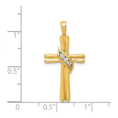 14K Yellow Gold 1/20 ct tw Diamond 3-Stone Cross Pendant – view 4