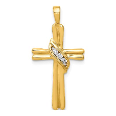 14K Yellow Gold 1/20 ct tw Diamond 3-Stone Cross Pendant