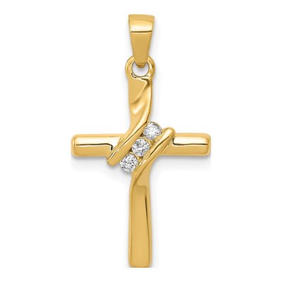 14K Yellow Gold 1/20 ct tw Diamond Cross Pendant
