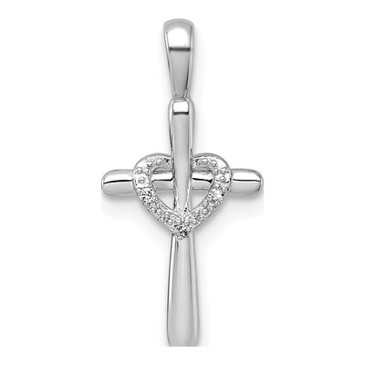 14K White Gold Diamond Cross Heart Pendant