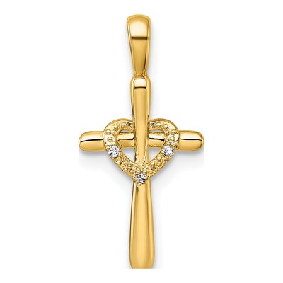14K Yellow Gold Diamond Cross Pendant