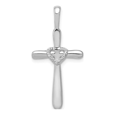 10K White Gold 1/10 ct tw Diamond Cross Heart Pendant