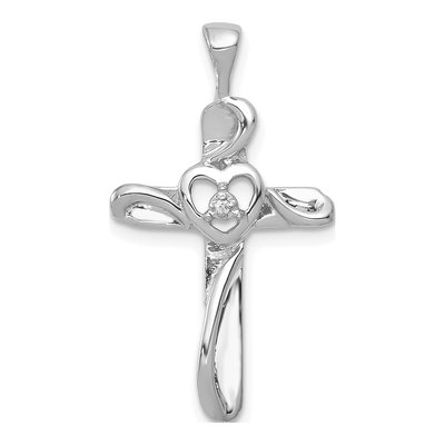 14K White Gold Diamond Cross Pendant