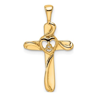 14K Yellow Gold Diamond Cross Heart Pendant Mounting