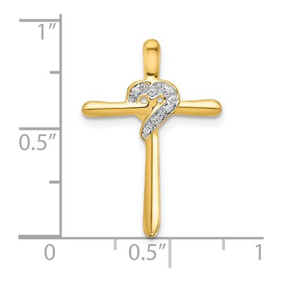 10K Yellow Gold Diamond Heart Cross Slide Pendant – view 4