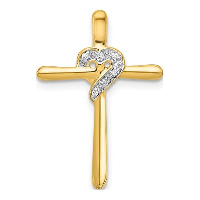 10K Yellow Gold Diamond Heart Cross Slide Pendant