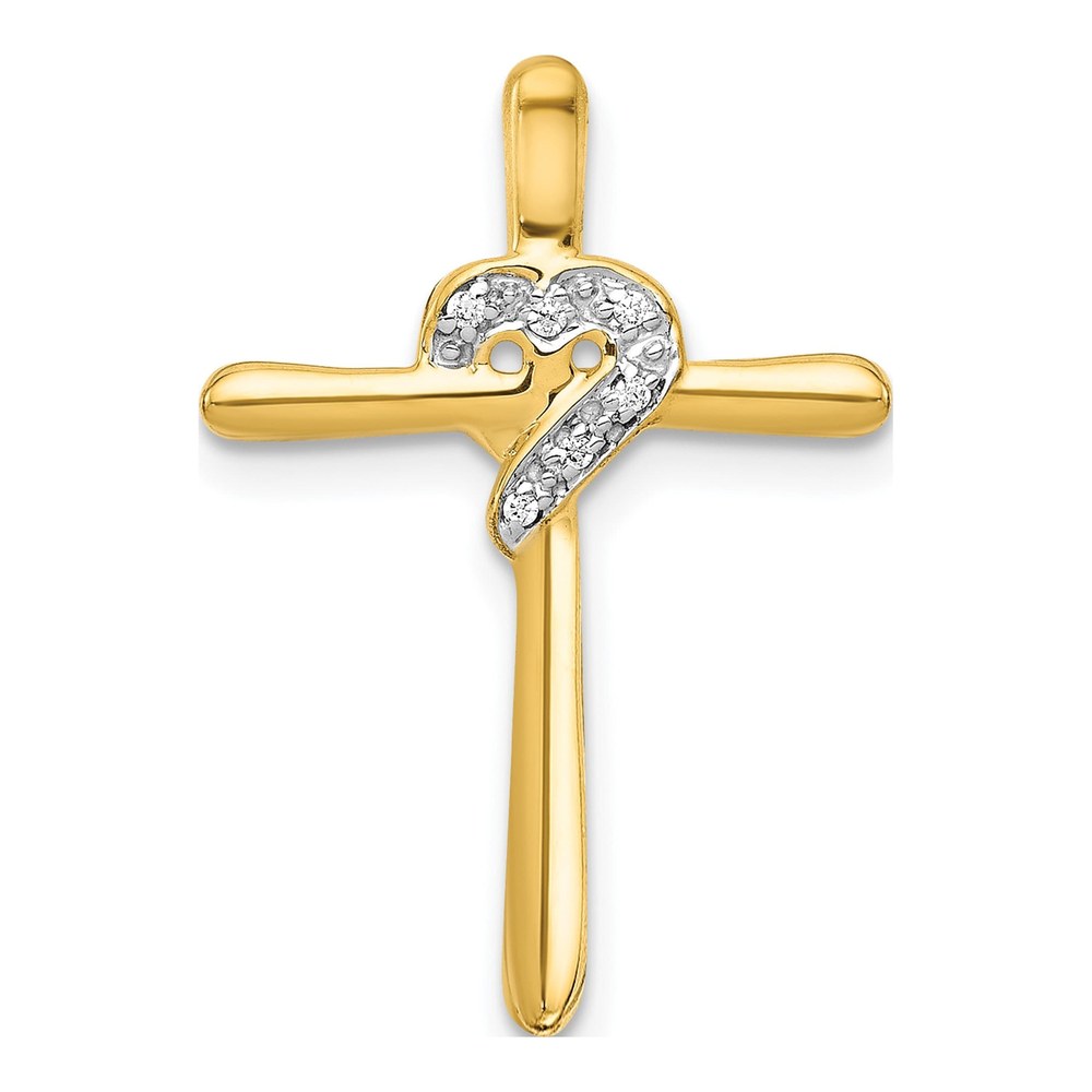 14K Yellow Gold Diamond Heart Cross Slide Pendant