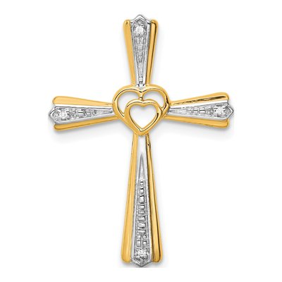 10K Yellow Gold Diamond Cross Heart Slide Pendant