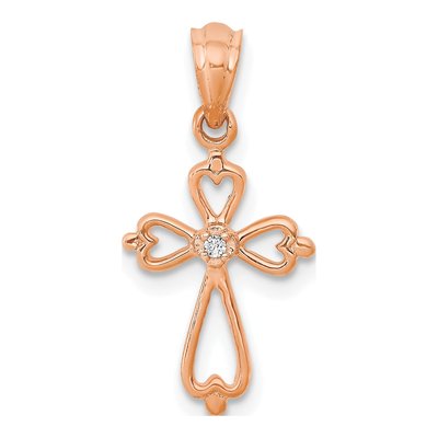 10K Rose Gold Diamond Cross Pendant