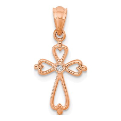 14K Rose Gold Diamond Cross Pendant