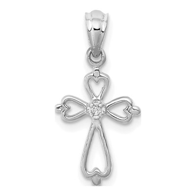 14K White Gold Diamond Cross Pendant