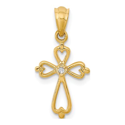 14K Yellow Gold Diamond Cross Pendant