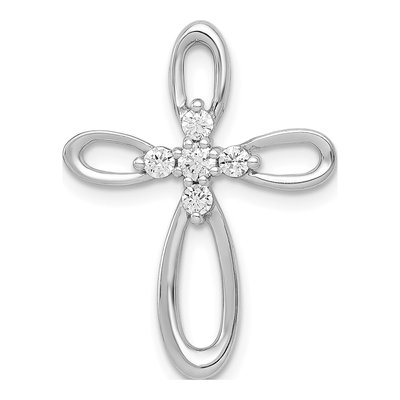 14K White Gold 1/5 ct tw Diamond Cross Slide Pendant