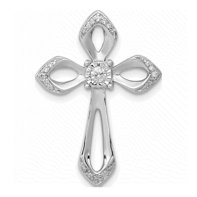 14K White Gold 1/8 ct tw Diamond Cross Slide Pendant