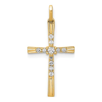 14K Yellow Gold 1/10 ct tw Diamond Cross Pendant