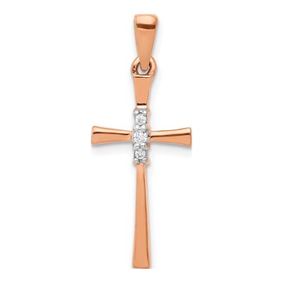 14K Rose Gold 1/20 ct tw Diamond Cross Pendant
