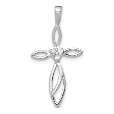 10K White Gold 1/20 ct tw Diamond Cross Pendant