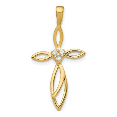 14K Yellow Gold Diamond 3-Stone Cross Pendant