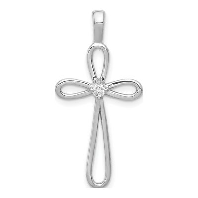 14K White Gold 1/20 ct tw Diamond Loop Cross Pendant