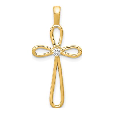 14K Yellow Gold 1/20 ct tw Diamond Loop Cross Pendant