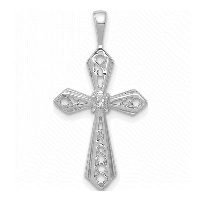 14K White Gold Diamond Cross Pendant
