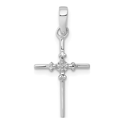 10K White Gold Diamond Slim Cross Pendant