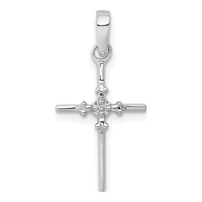 14K White Gold Diamond Cross Pendant
