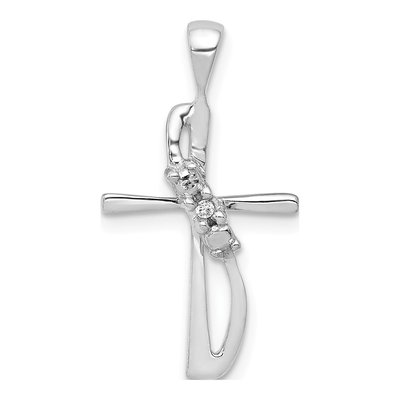 14K White Gold Diamond Cross Pendant