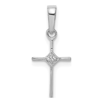 10K White Gold Small Diamond Cross Pendant