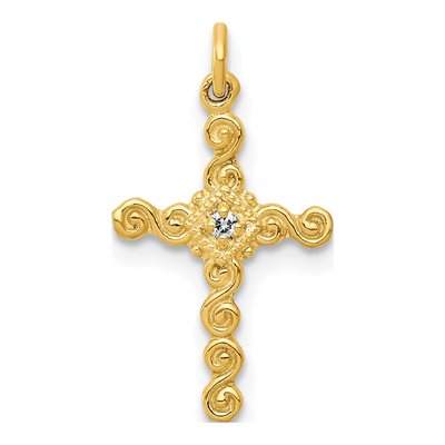 14K Yellow Gold Diamond Small Cross Charm