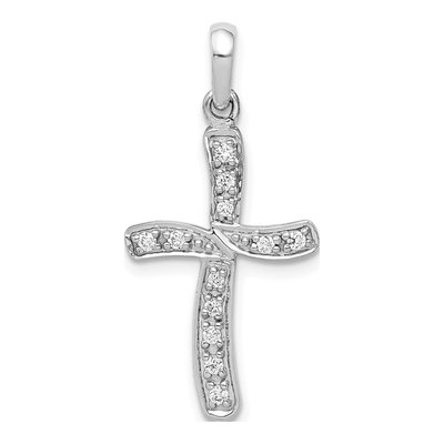 14K White Gold 1/8 ct tw Diamond Curved Cross Pendant