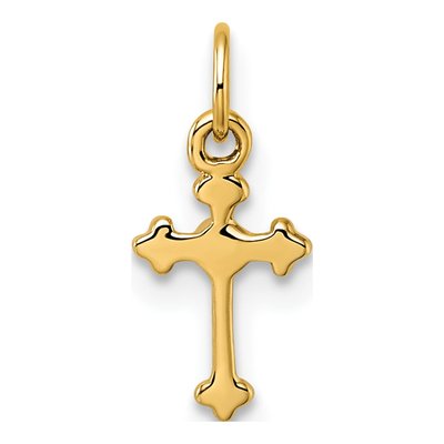 14K Yellow Gold Diamond Small Budded Cross Pendant – view 3