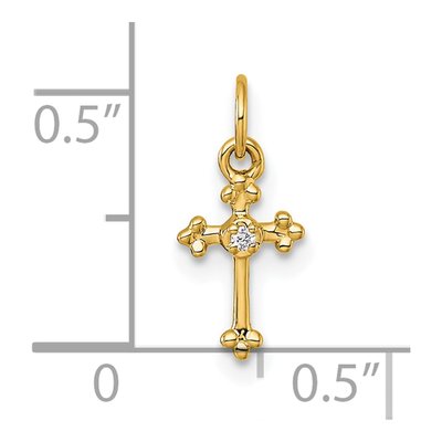 14K Yellow Gold Diamond Small Budded Cross Pendant – view 4