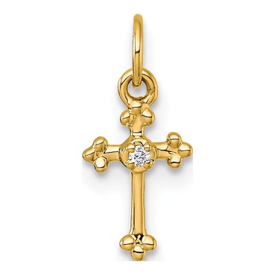 14K Yellow Gold Diamond Small Budded Cross Pendant