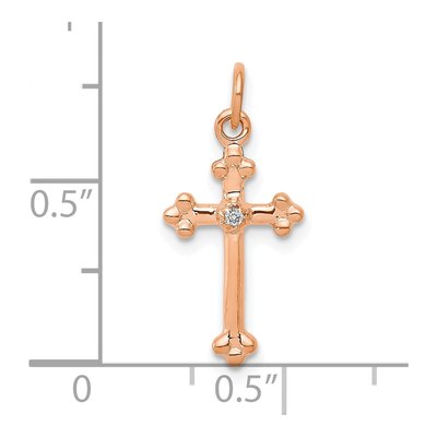 10K Rose Gold Diamond Budded Cross Pendant – view 2
