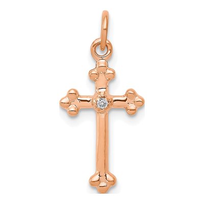 10K Rose Gold Diamond Budded Cross Pendant